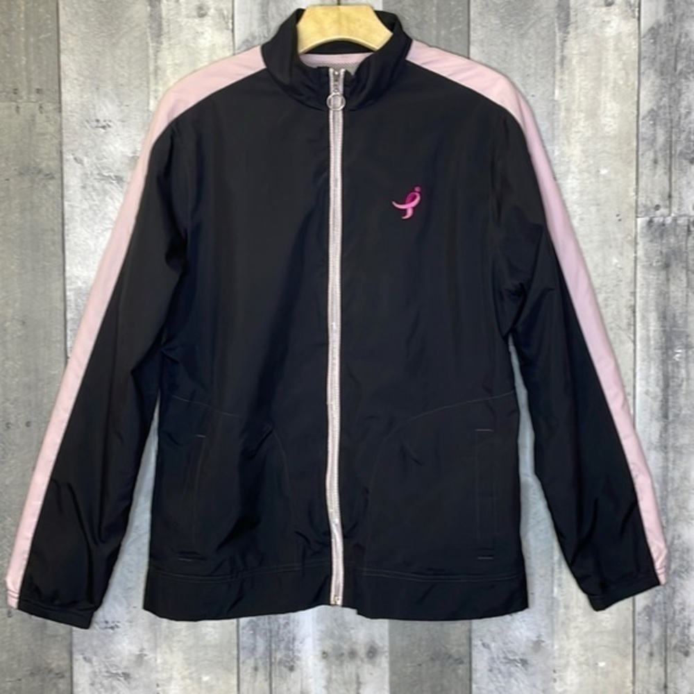 Nwot Women’s New Balance windbreaker jacket with breast cancer insignia.  Size M